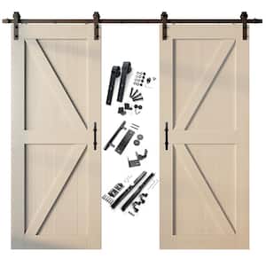 48 in. x 96 in. K-Frame Tinsmith Gray Double Pine Wood Interior Sliding Barn Door with Hardware Kit, Non-Bypass