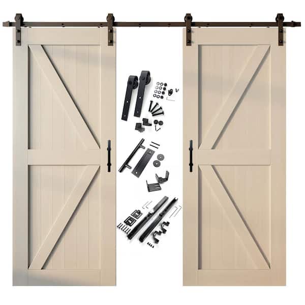 HOMACER 48 in. x 96 in. K-Frame Tinsmith Gray Double Pine Wood Interior Sliding Barn Door with Hardware Kit, Non-Bypass