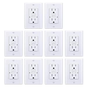 15A Tamper-Resistant GFCI Outlet with LED Indicator, Decorator Wall Plates and Screws, UL Listed in White - (10-Pack)