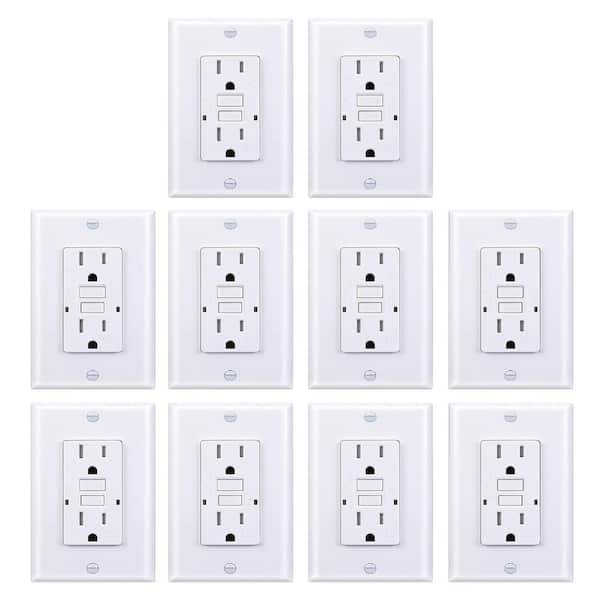 15A Tamper-Resistant GFCI Outlet with LED Indicator, Decorator Wall Plates and Screws, UL Listed in White - (10-Pack)