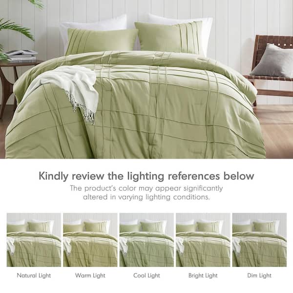 Porter 3-Piece Sage Microfiber Queen Soft Washed Pleated Comforter Set
