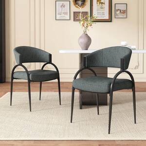 Dark Green Black Fabric Upholstered Armchair Dining Chairs, (Set of 2)