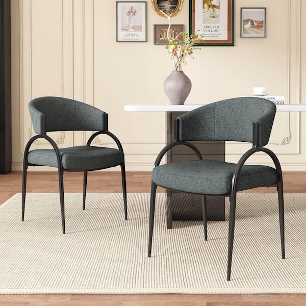 CHRISTOPHER KNIGHT HOME Dark Green Black Fabric Upholstered Armchair Dining Chairs (Set of 2)