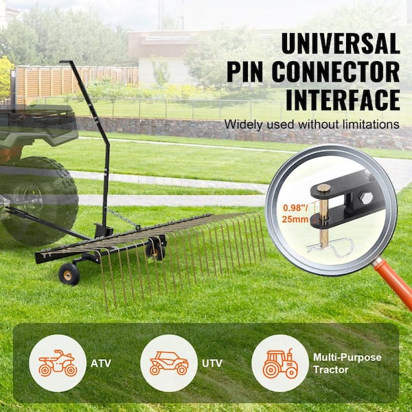 60 in.Tow Behind Dethatcher with 24 Steel Tines Aerator for Leaves, Lawn Dethatcher Rake for ATV,Mower,Grass Maintenance