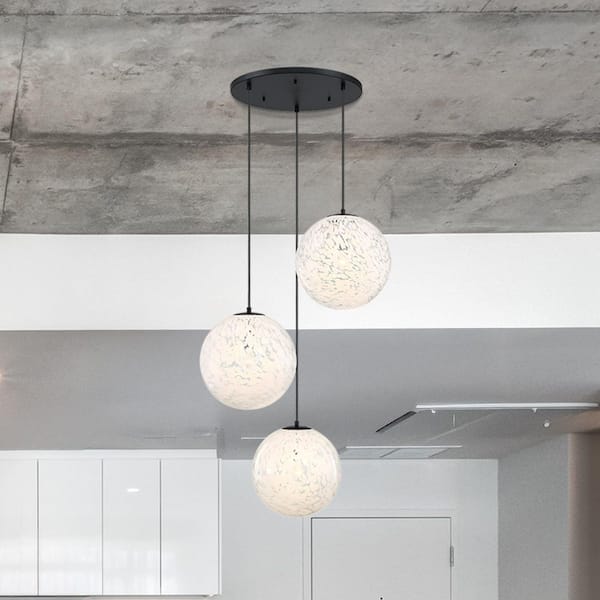 Designers Fountain Circo 3-Light Matte Black Modern Globe Chandelier for Entryways with 14 in. White Art Glass Shades