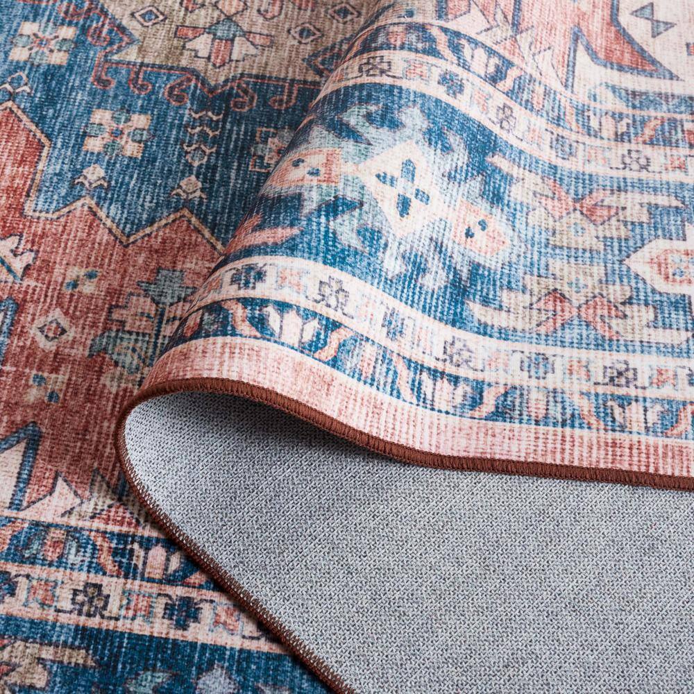 Arizona Blue Rust Washable Synthetic Area Rug 3' x 5'