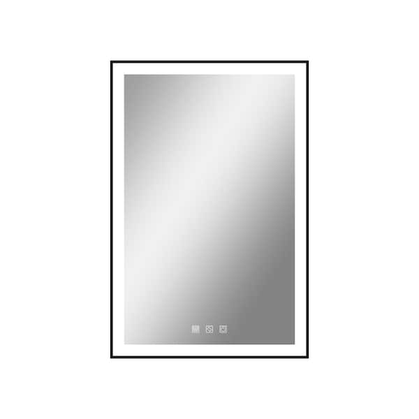 Unbranded 24 in. W x 36 in. H Rectangular Black Framed Wall Mount Bathroom Vanity Mirror with LED Light Dimmable Anti-Fog