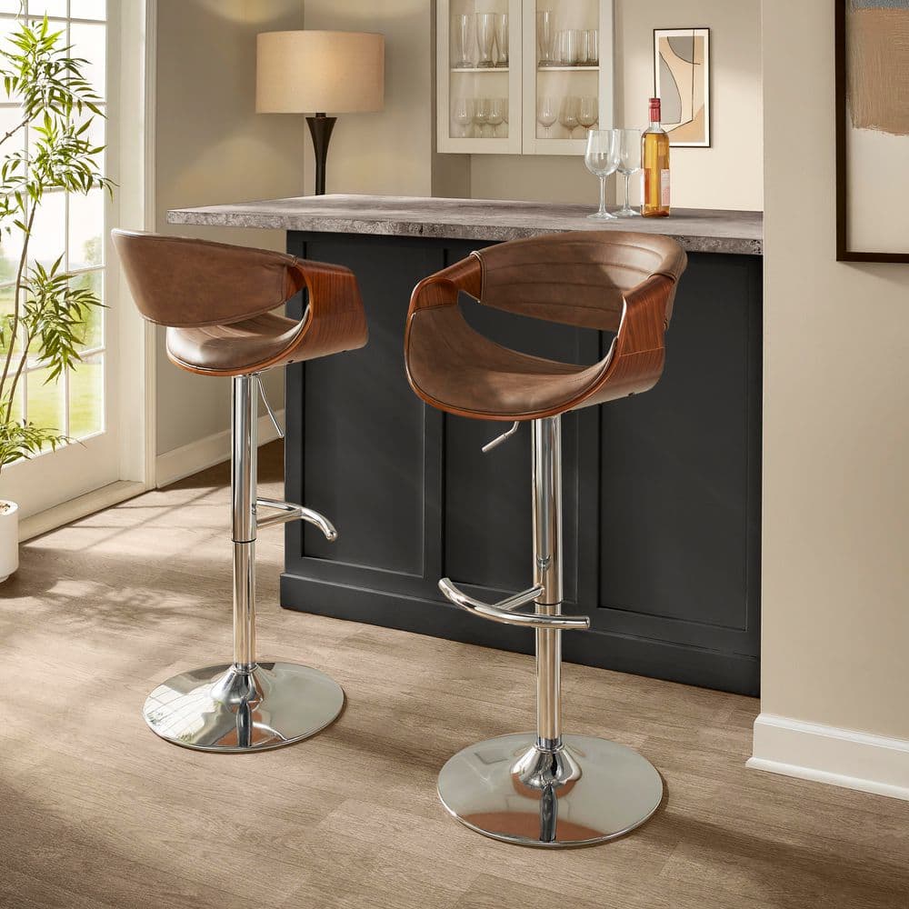Rt Stool Lumisource Symphony 43.5 in Espresso Faux Leather, Walnut Wood, and ...