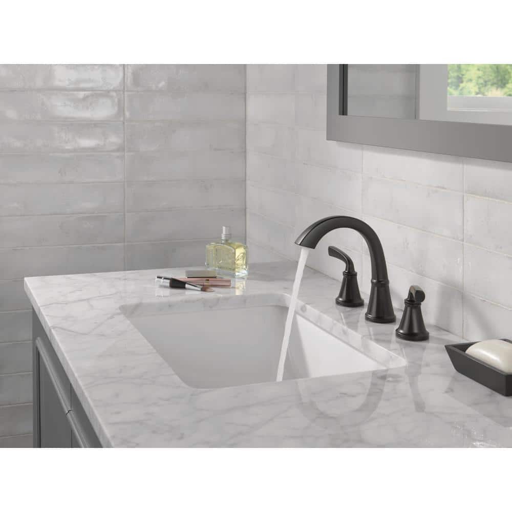 Delta Geist Matte Black Widespread Bathroom Faucet with Ceramic Disc Valve
