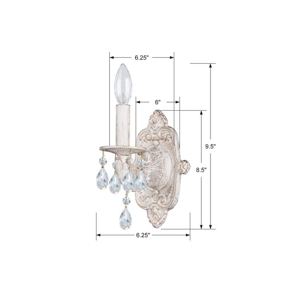 Antique White Wall Sconce with Clear Hand Cut Crystals
