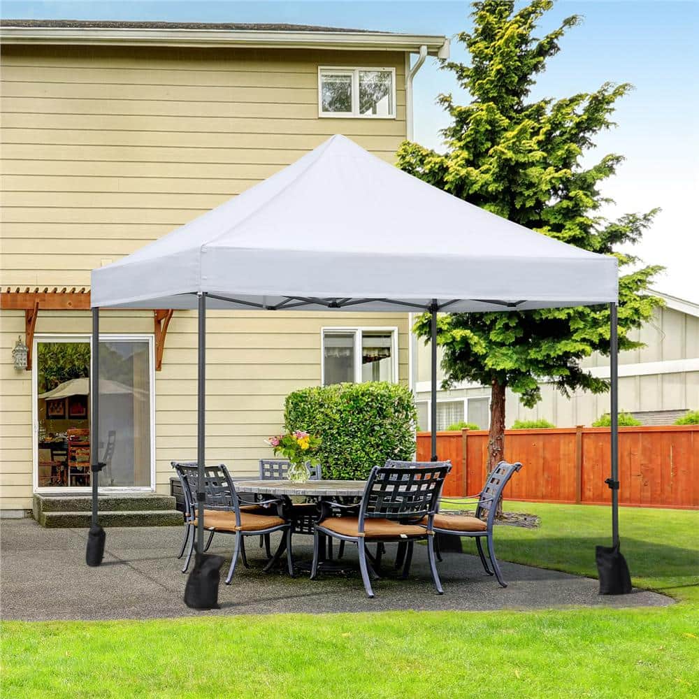 White Heavy-Duty Waterproof Pop-Up Canopy Tent 10'x10'