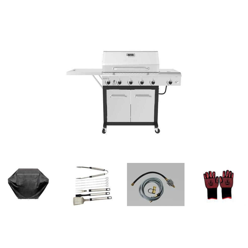 Clean Set Conversion Kit 5-Burner Stainless Steel Gas Grill with Side Burner, 65 in. Cover, 8 ...