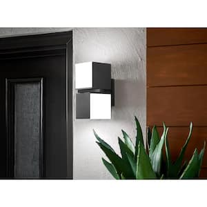 Keating 2-Light Dark Grey LED Outdoor Wall Lantern Sconce Light with Opal PC
