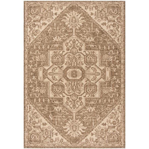 SAFAVIEH Beach House Cream/Beige Doormat 2 ft. x 4 ft. Kilim Floral Indoor/Outdoor Area Rug