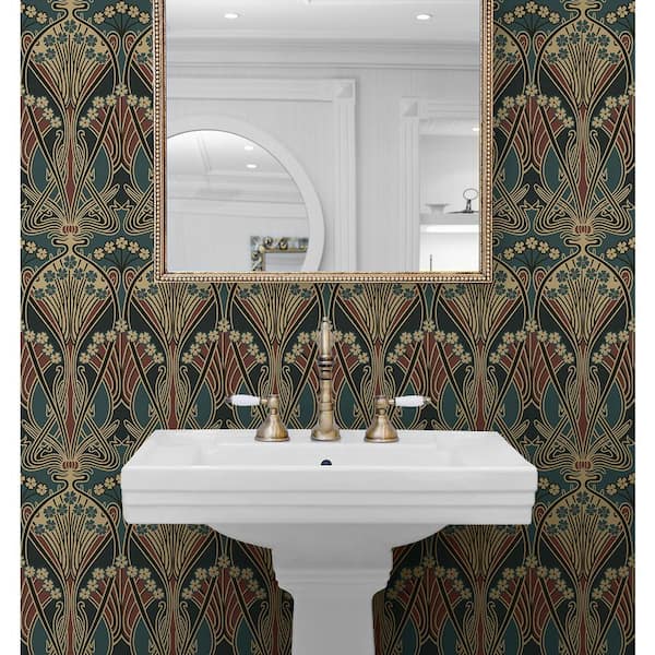 Aegean Blue and Clay Deco Dragonfly Vinyl Peel and Stick Wallpaper Roll (Covers 31.35 sq. ft.)