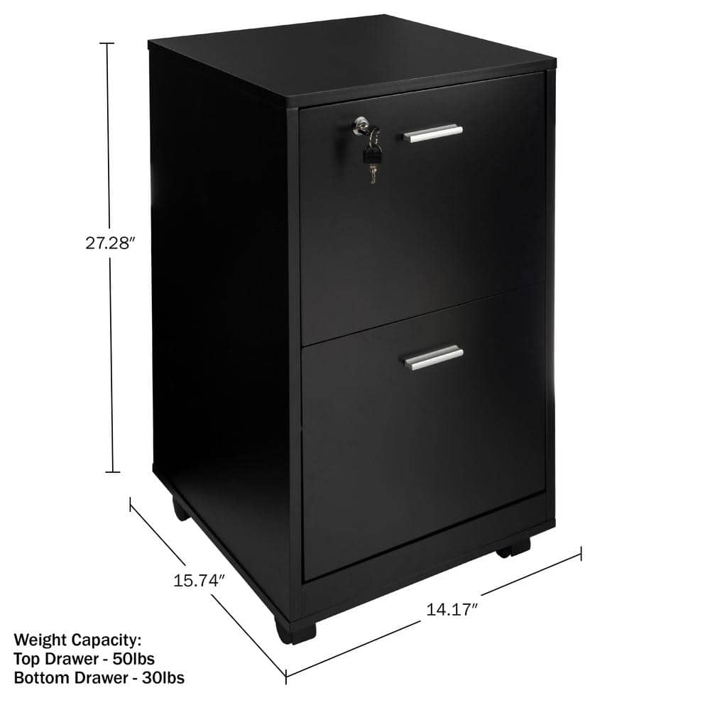 Black MDF 2-Drawer Lockable Mobile File Cabinet