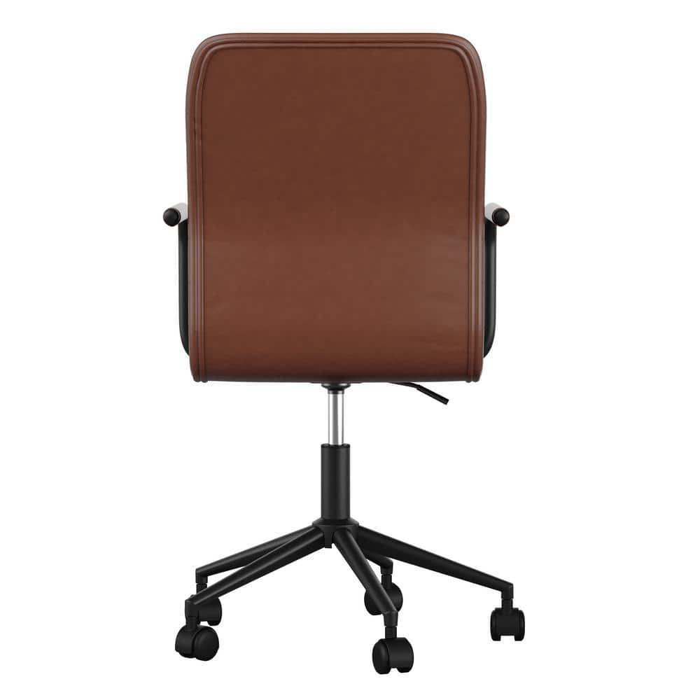 Saddle Brown Faux Leather Swivel Office Chair with Bronze Frame