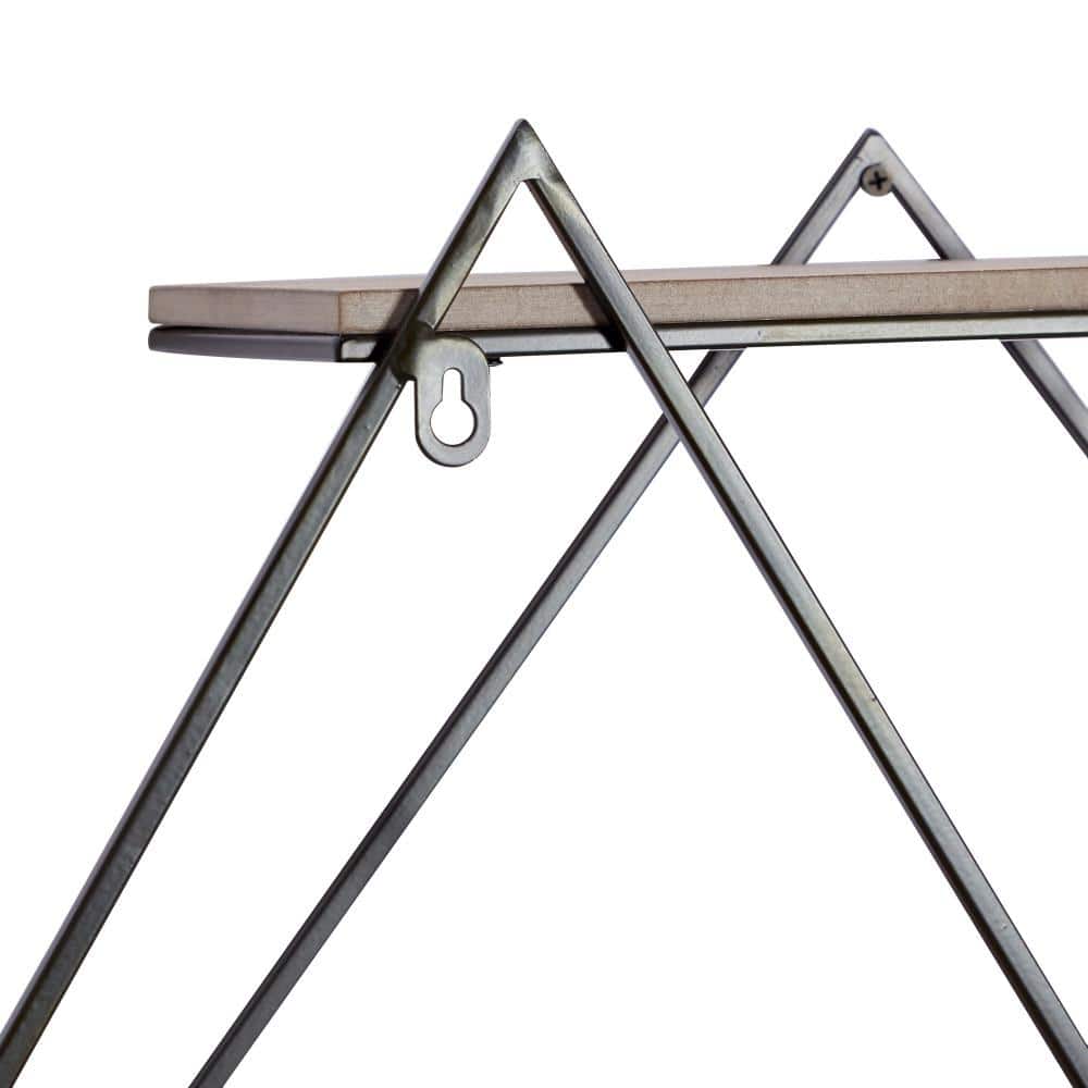 Brown Wood Geometric Wall Shelf with Metal Frame