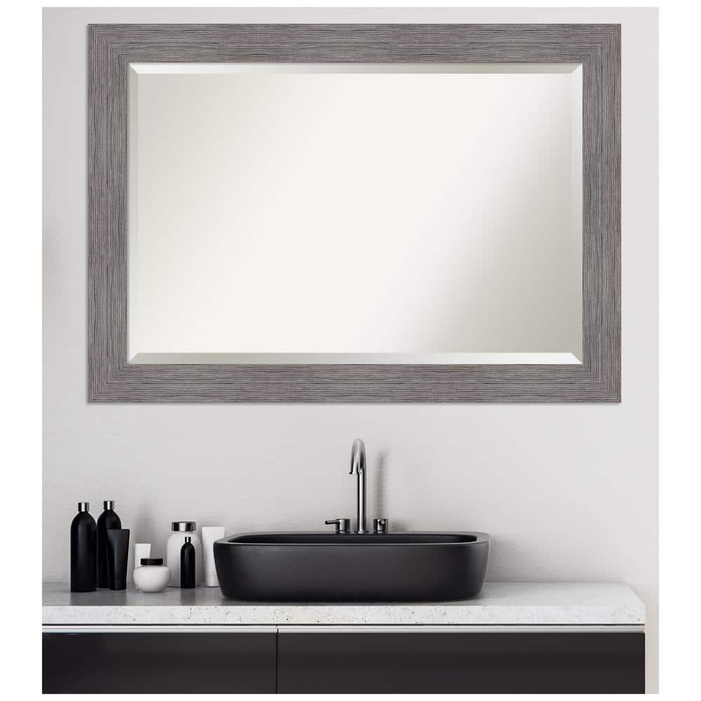 Pinstripe Plank Grey Rectangular Vanity Wall Mirror 42"x30"