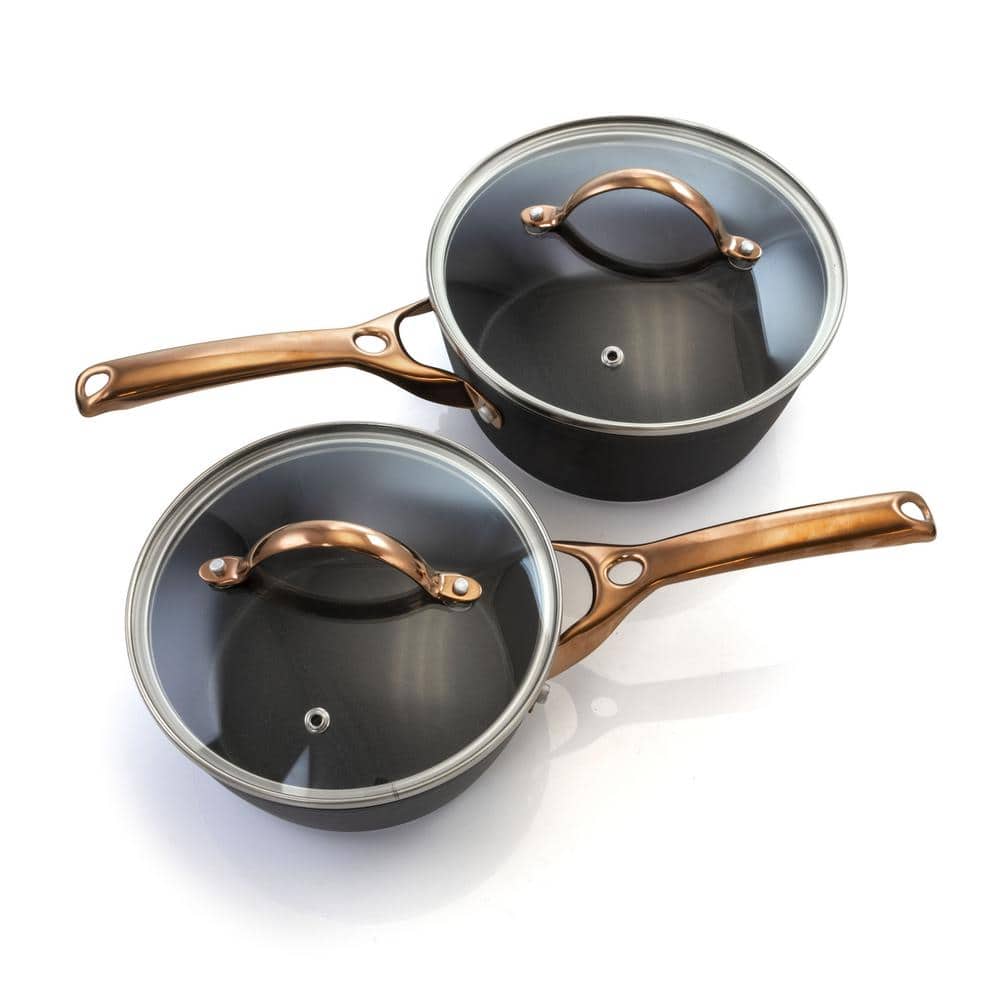 Elegant Black and Bronze 10-Piece Aluminum Nonstick Cookware Set
