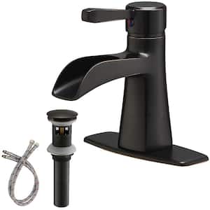 Waterfall Single-Handle Single Hole Low-Arc Bathroom Sink Faucet with Pop-up Drain Assembly in Oil Rubbed Bronze