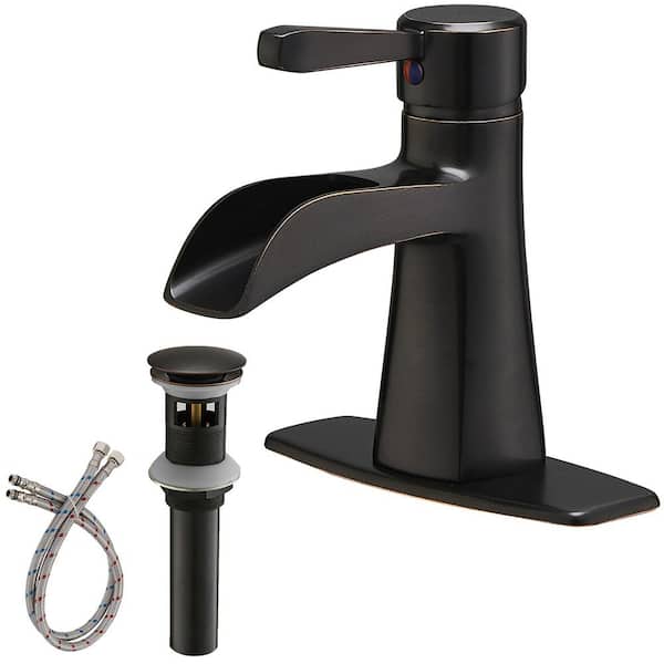 cadeninc Waterfall Single-Handle Single Hole Low-Arc Bathroom Sink Faucet with Pop-up Drain Assembly in Oil Rubbed Bronze
