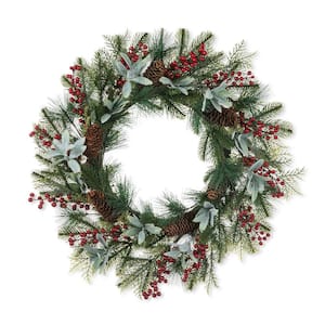 24 in. D Christmas Pinecone and Berry Wreath