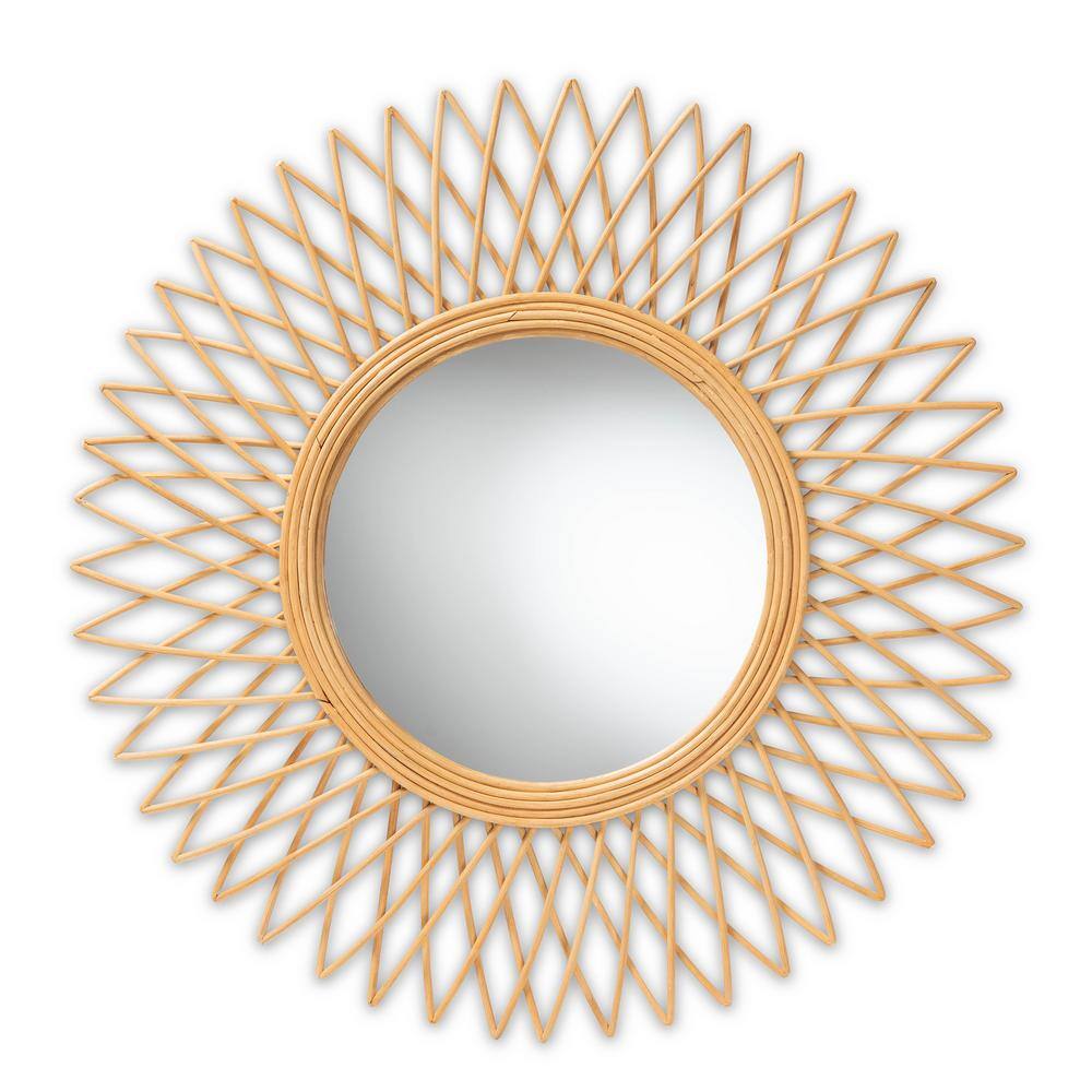 Circular 36" Wood and Leather Framed Accent Mirror