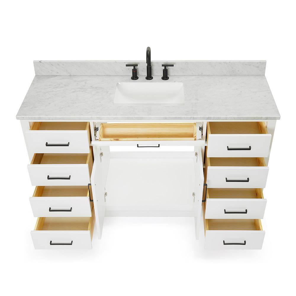 Hepburn 61" White Marble Top Single Basin Vanity Set