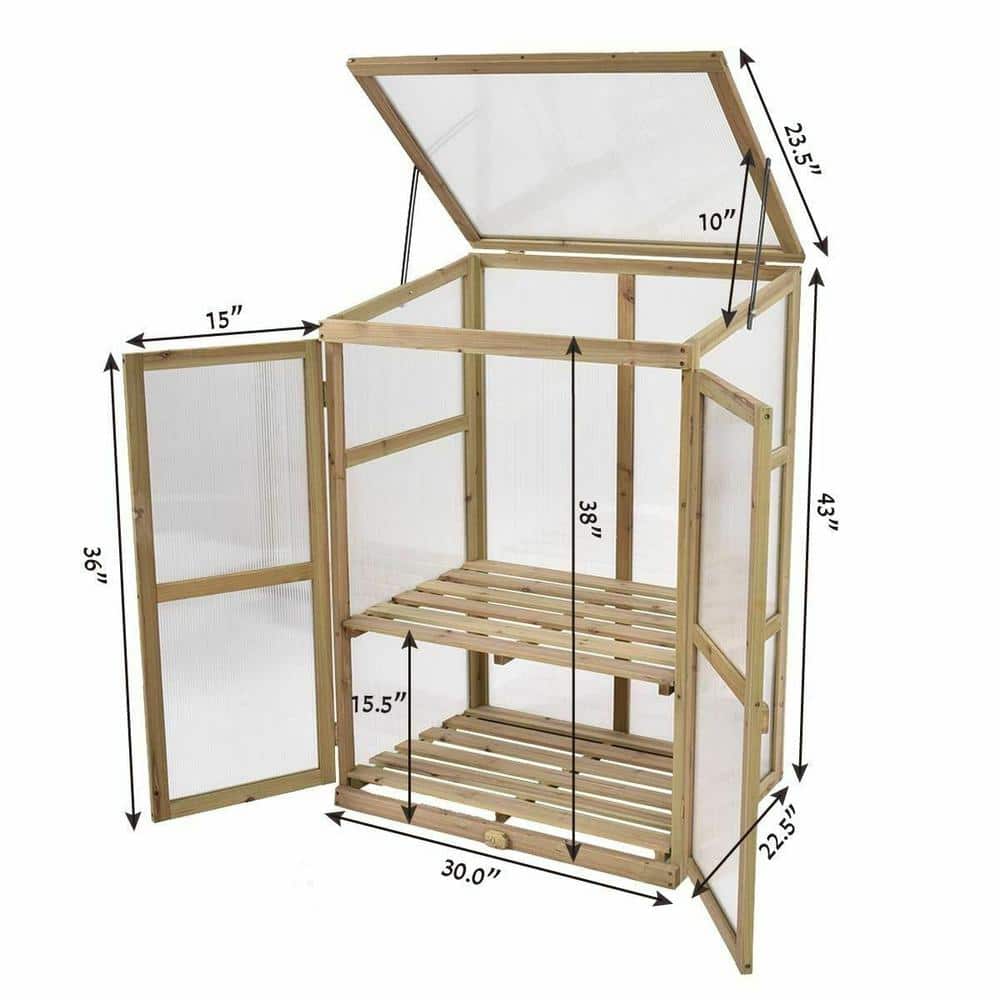 Compact Brown Fir Wood Greenhouse with Shelves
