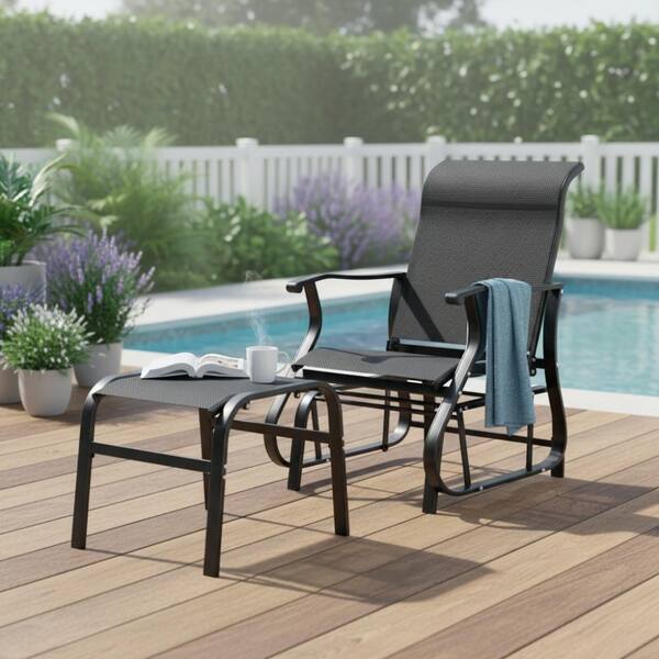 32 In. Wide Black High Back Glider Chair Set with Ottoman