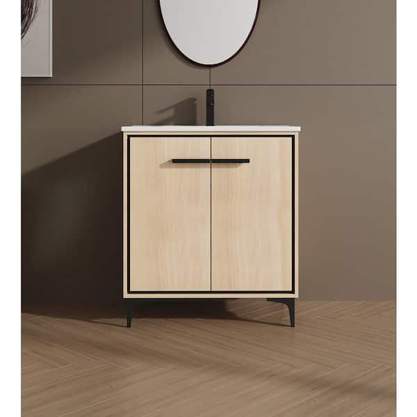 Staykiwi 30 in. W x 18.3 in. D x 33.9 in. H Freestanding Bath Vanity in Oak with White Ceramic Top