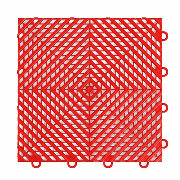 FLOORINGINC Nitro Vented 3/8 in. Garage Tiles, Victory Red, 12 in. x 12 in., 16-Pack, Covers 16 sq. ft., Interlocking Floor Tiles