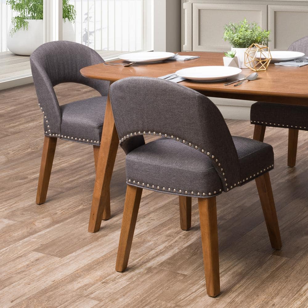 Tiffany Dark Gray Upholstered Side Chair with Wood Legs