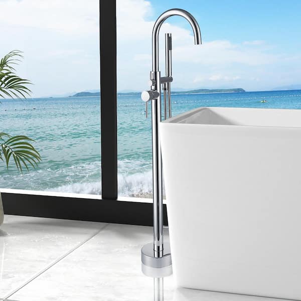 Single-Handle Freestanding Bathtub Faucet High Arch with Handheld Shower in Chrome