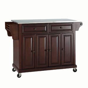 Full Size Mahogany Kitchen Cart with Stainless Top