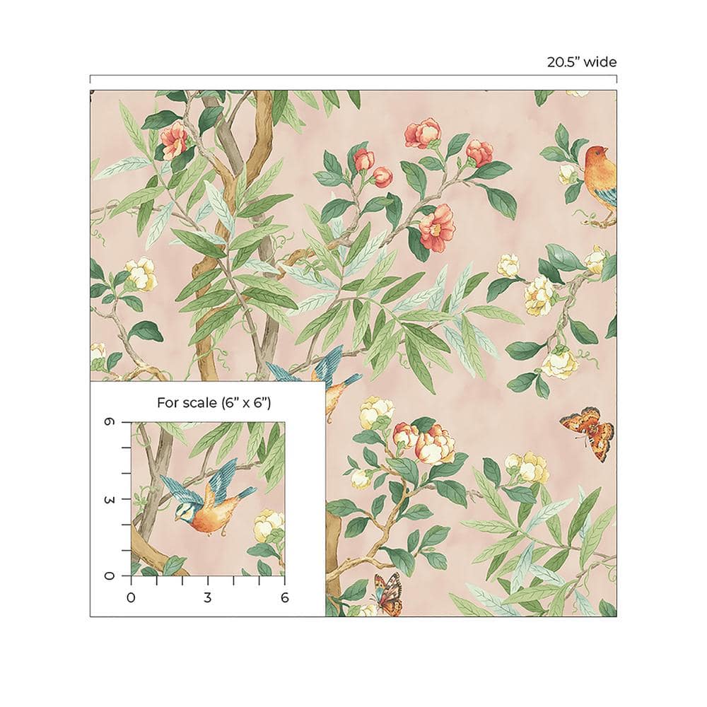 Kimono Vine Pink Bamboo Floral Peel and Stick Wallpaper