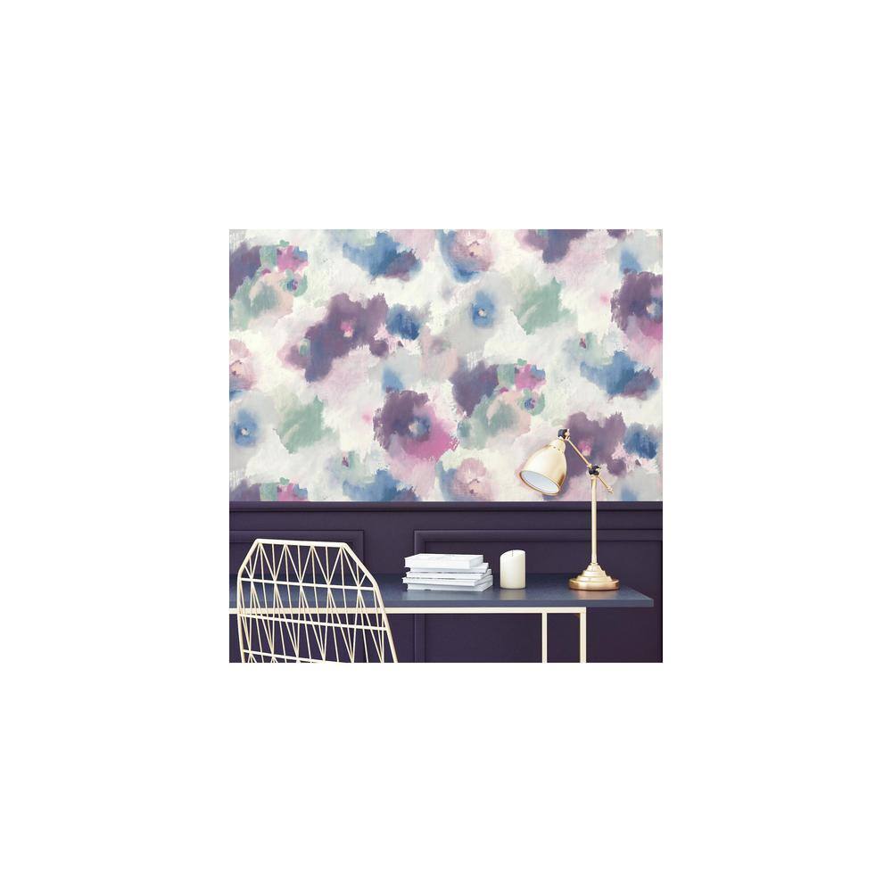 Impressionist Pink and Blue Floral Peel and Stick Wallpaper