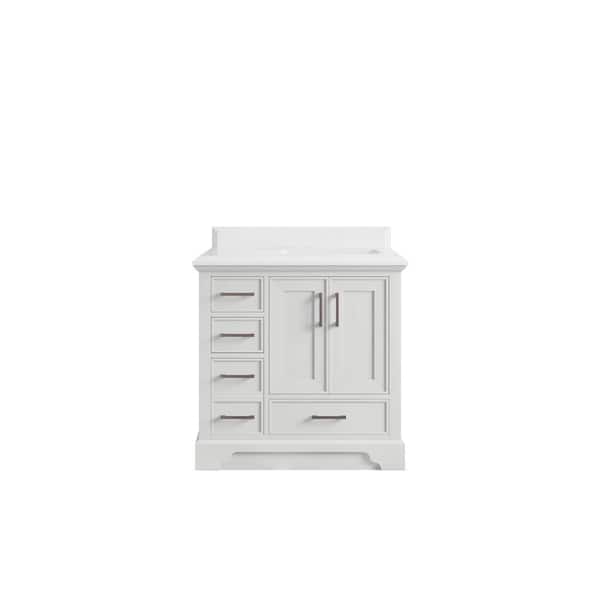 Willow Collections Charlotte 36 in. Right Offset Sink Freestanding White Bath Vanity with White Qt. Top Unassembled