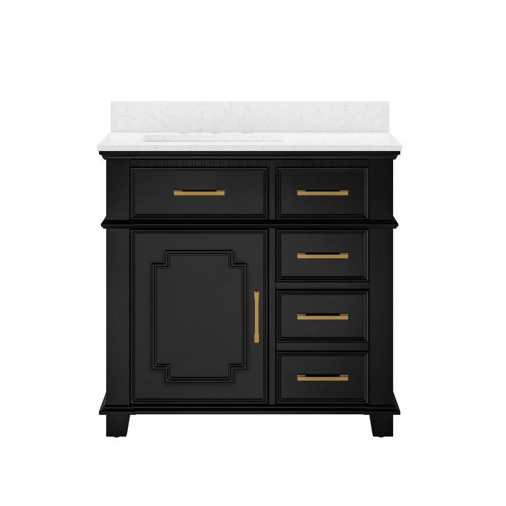 Teton 36 in. W x 22 in. D x 39 in. H Single Sink Freestanding Dove Bath Vanity in Black with White Carrara Marble Top price history on PriceWatchPro