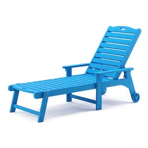 Helen Blue Recycled Plastic Plywood Adjustable Outdoor Reclining Chaise Lounge Chairs With Wheels for Poolside Patio