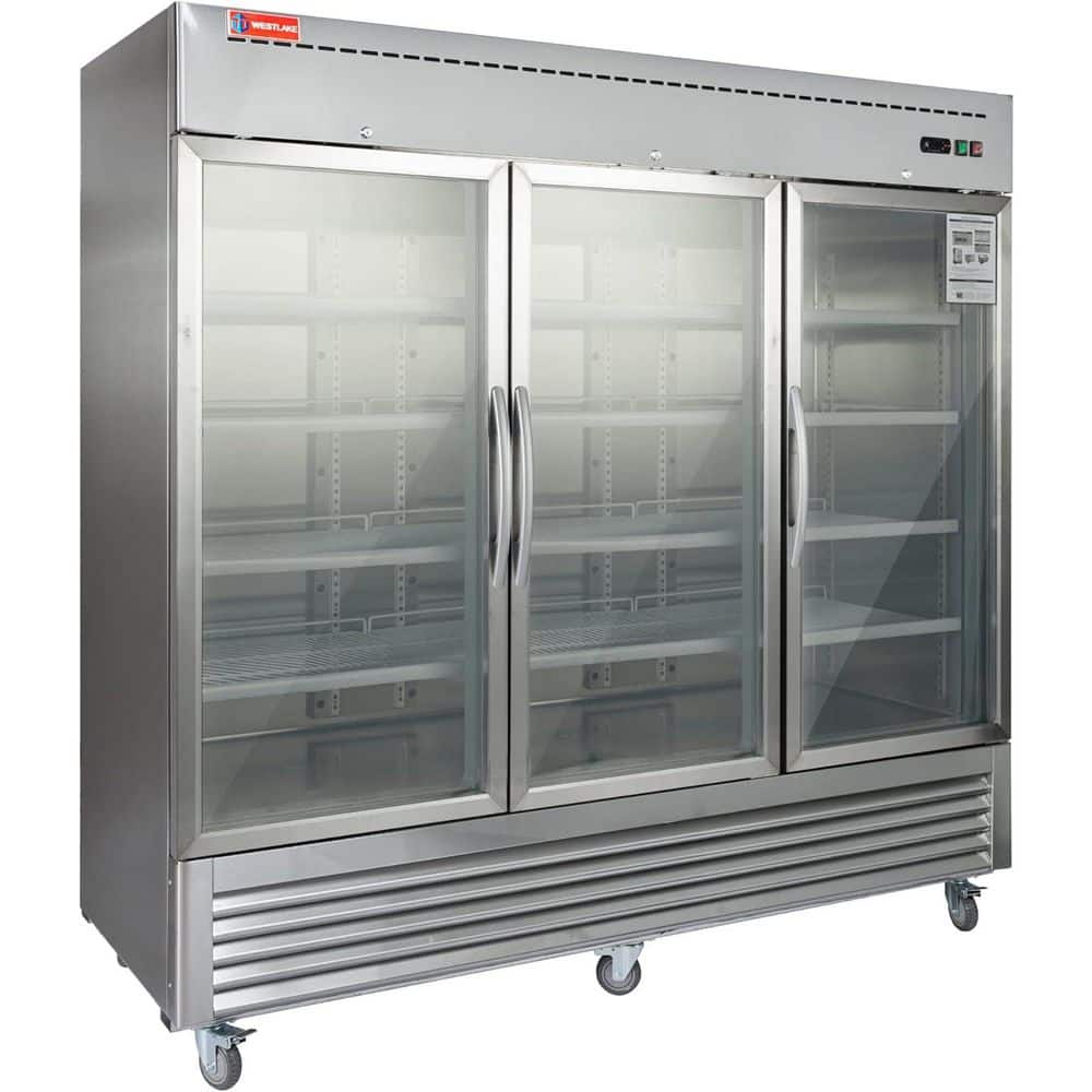 72 cu. ft. 82 in. Stainless Steel Commercial Refrigerator, Triple-Pane Glass Door with Digital Electronic Controls