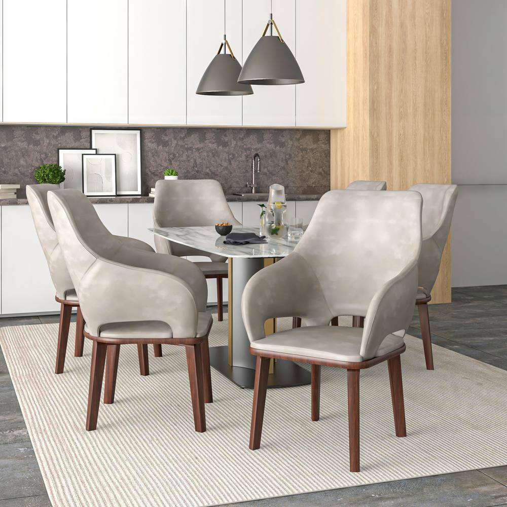 Gray Faux Leather Arm Chair with Rubberwood Legs