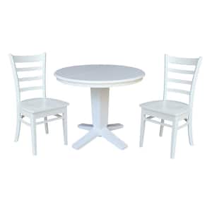 Aria White 3-Piece Set 36 x 48 in. Oval Solid Wood Pedestal Dining Table with 2 Emily Chairs