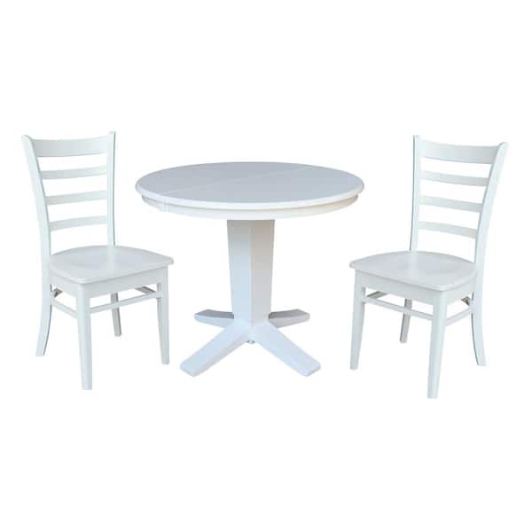 International Concepts Aria White 3-Piece Set 36 x 48 in. Oval Solid Wood Pedestal Dining Table with 2 Emily Chairs