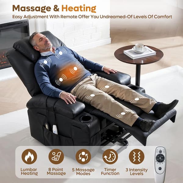 35 in. W Black Power Lift Recliner Chair with 8-Point Massage and Heating,Living Room Chair with Pillow and Side Pockets