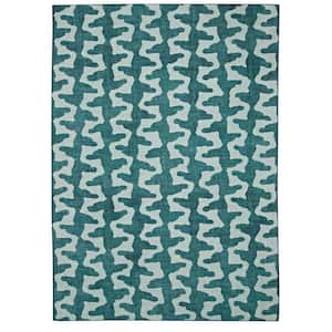 Doran Aqua and Green 2 ft. W x 3 ft. L Washable Polyester Indoor/Outdoor Area Rug