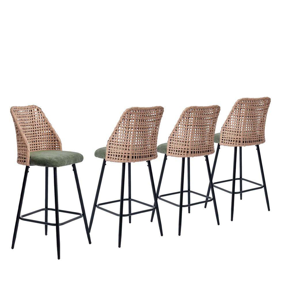 28.74 in. H Green Woven wicker High Back Metal Bar Stool with Chenille Seat Cushion(set of 4) price history on PriceWatchPro