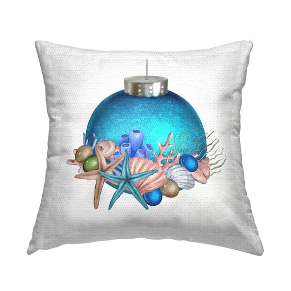 Stupell Industries Glitzy Sea Life Holiday Ornament Blue Square Outdoor Throw Pillow