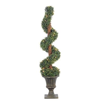 4 ft. Pre-Lit Potted Boxwood Spiral Artificial Christmas Tree